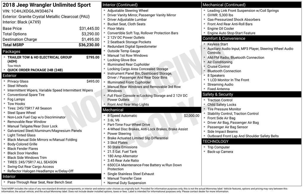 2018 Jeep Wrangler Unlimited Sport