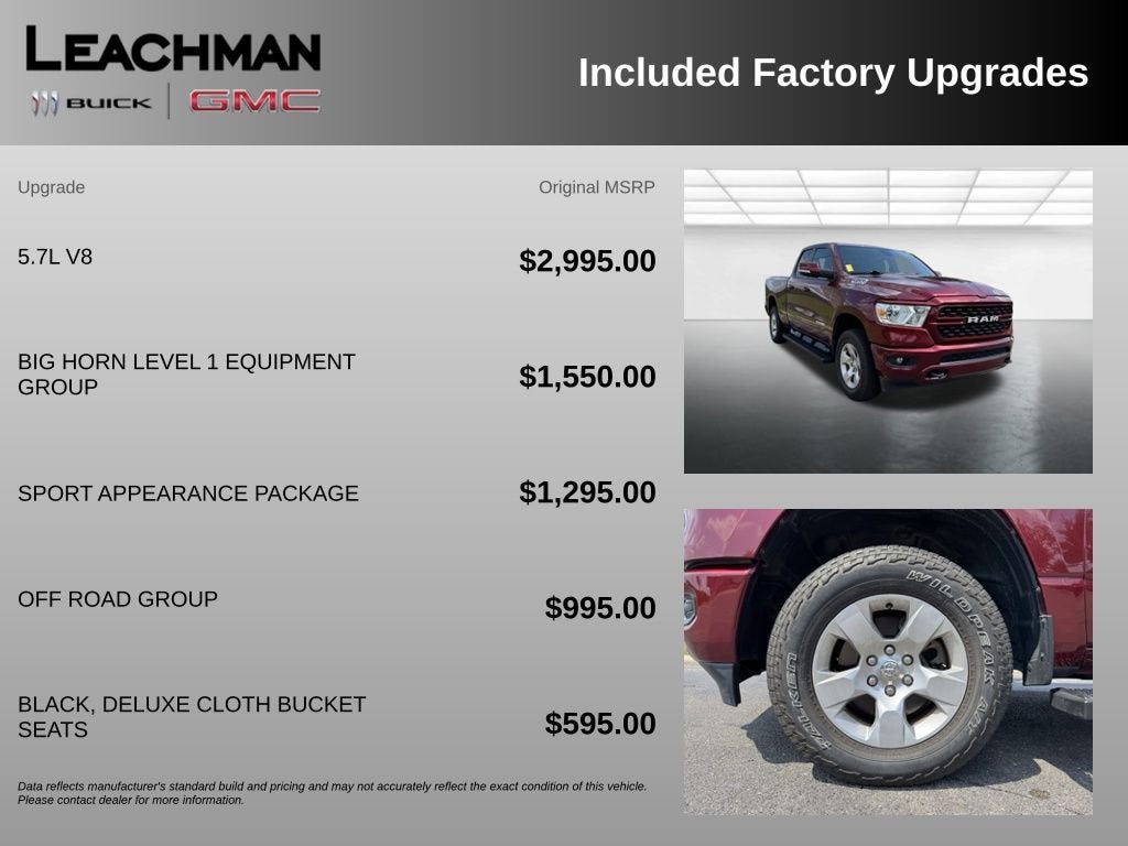 2022 RAM 1500 Big Horn Quad Cab 4x4 6'4" Box