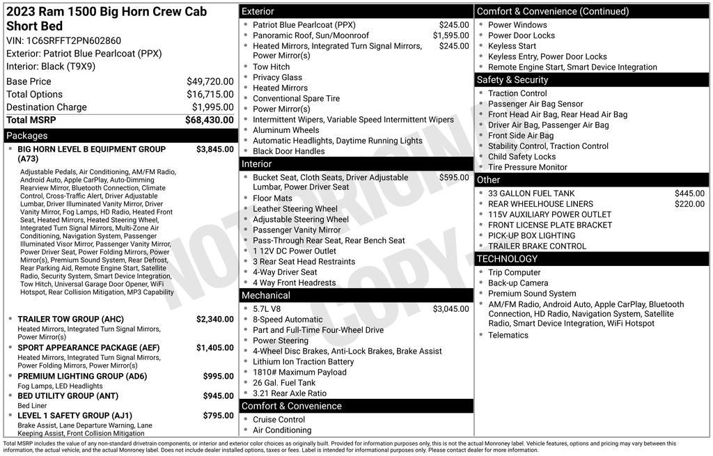 2023 RAM 1500 Big Horn Crew Cab 4x4 5'7" Box