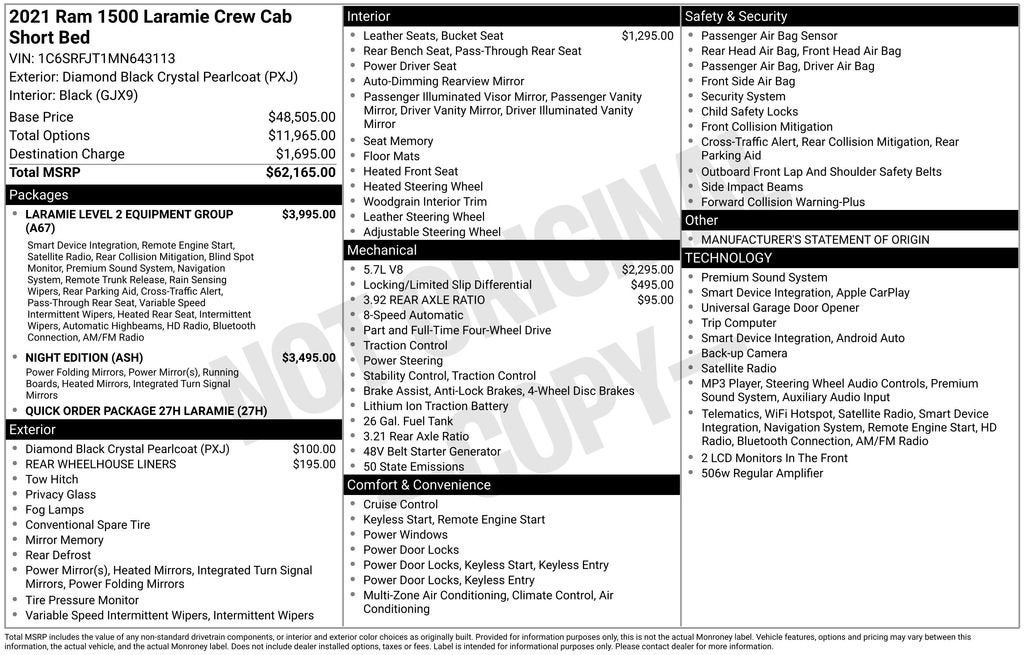 2021 RAM 1500 Laramie Crew Cab 4x4 5'7" Box