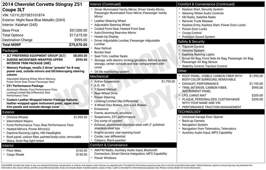 2014 Chevrolet Corvette Stingray Z51 3LT