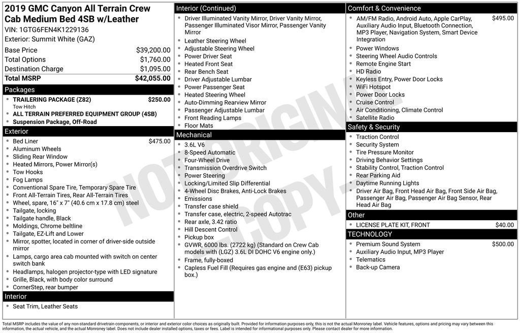 2019 GMC Canyon 4WD All Terrain w/Leather