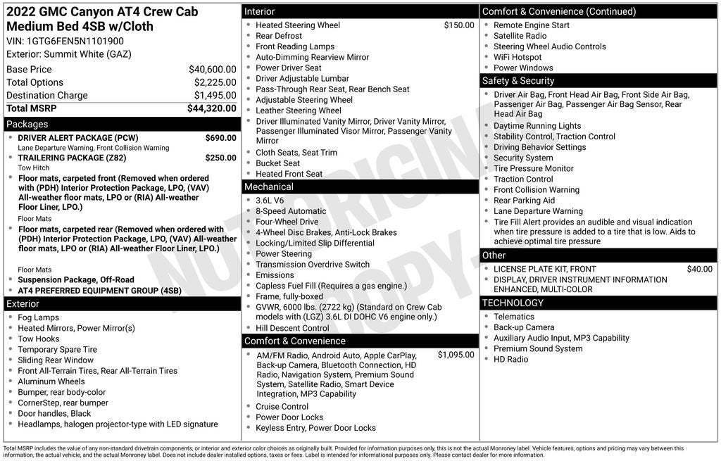 2022 GMC Canyon AT4 - Cloth
