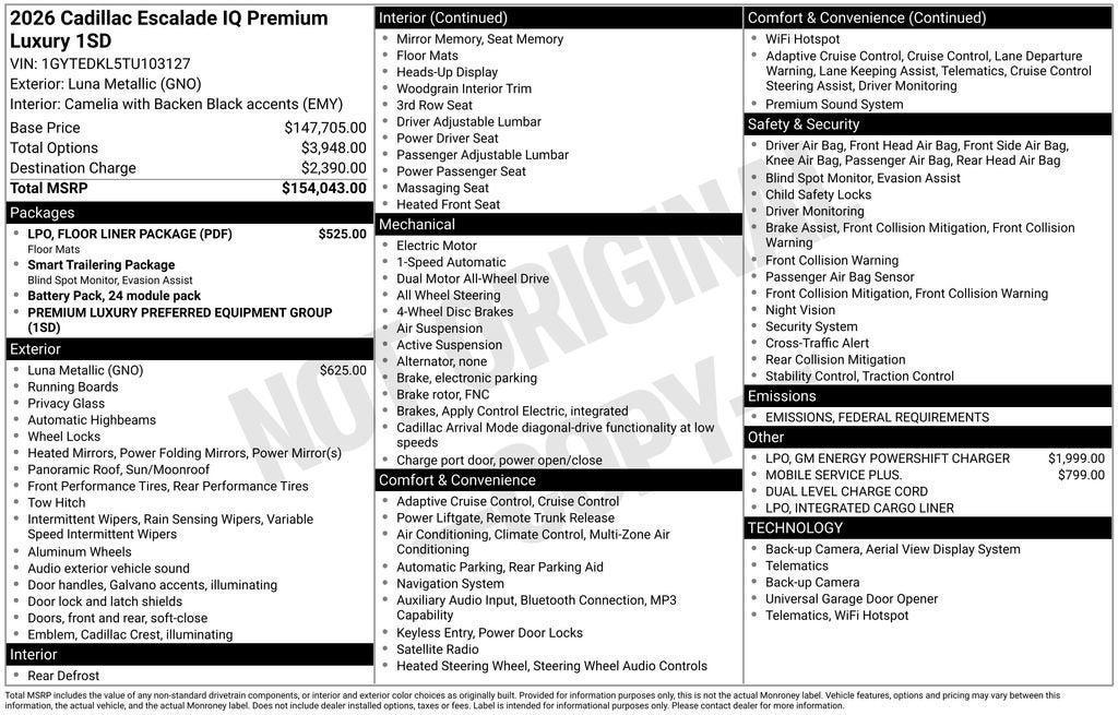 2026 Cadillac ESCALADE IQ Premium Luxury