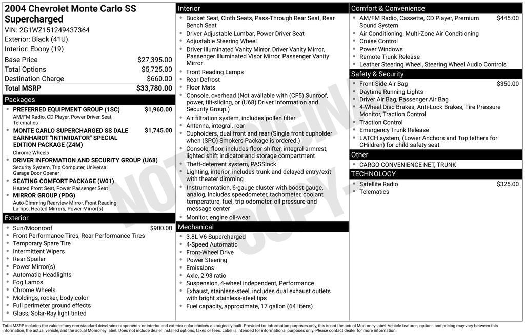 2004 Chevrolet Monte Carlo SS Supercharged