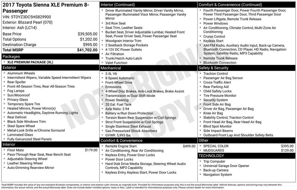 2017 Toyota Sienna Limited 7 Passenger