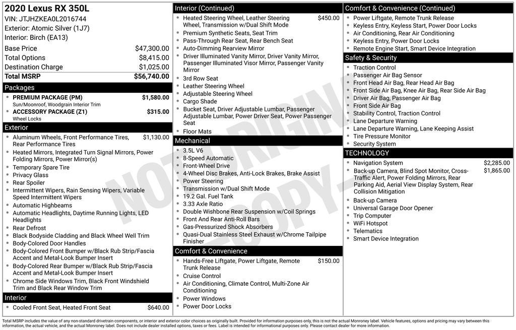 2020 Lexus RX RX 350L